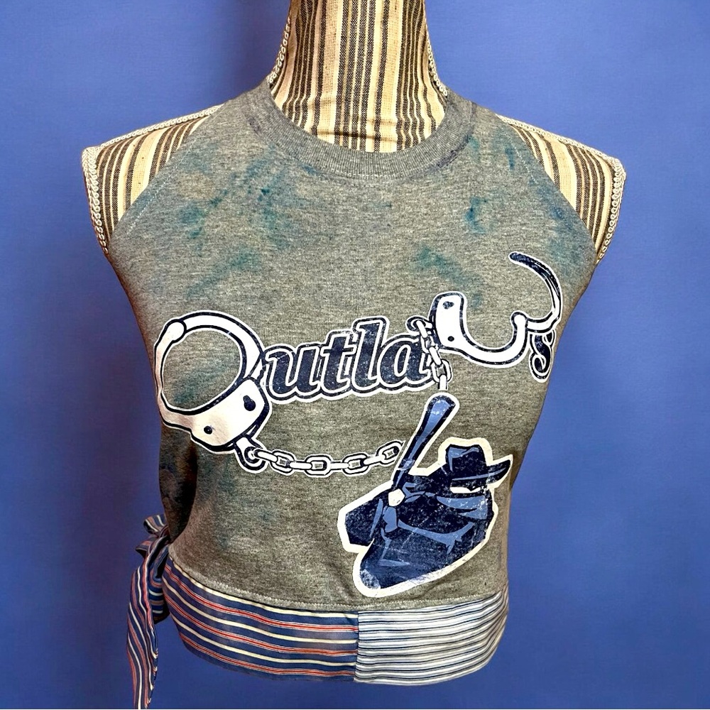 Unique handmade side tie tank. Best fits s or xs. See photo for measurements.